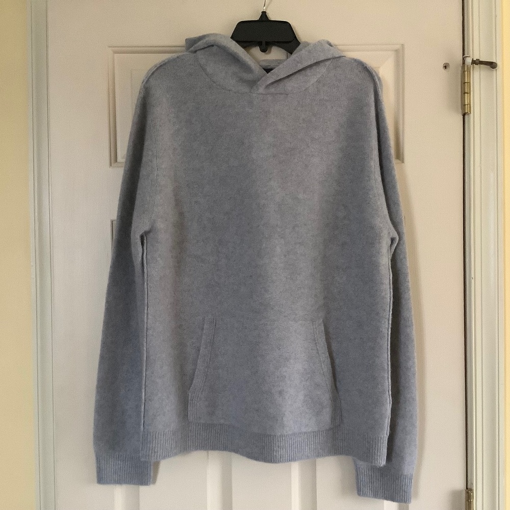 Magaschoni 100% Cashmere Hooded Sweater Light Grey Heather SZ L